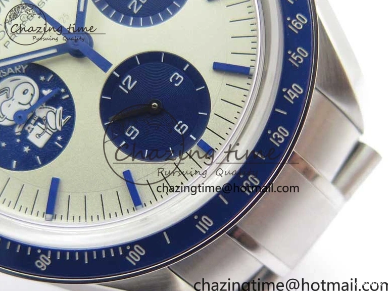 0211 Speedmaster SS Snoopy Apollo OMF Best Edition White Dial on SS Bracelet Venus EasyCare 7877